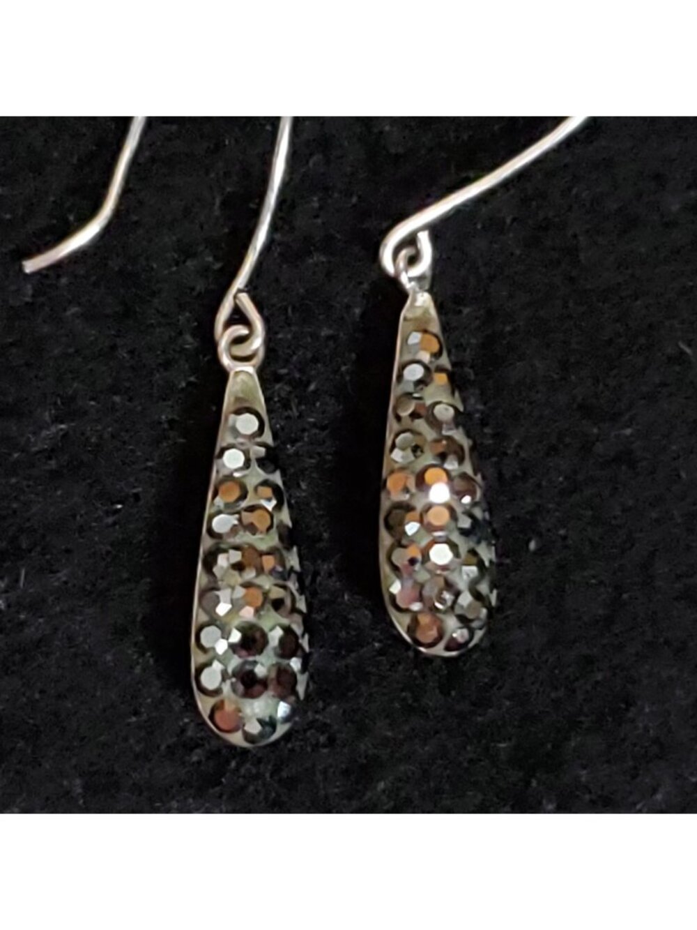 Sterling Silver Earrings Black Dangles Dainty Teardrop 5/8" ATI